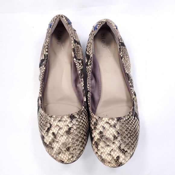 Via Bleu Heleiia Casual Slip On Ballet Flats Womens Size 7.5 Beige Snakeskin - Picture 2 of 9